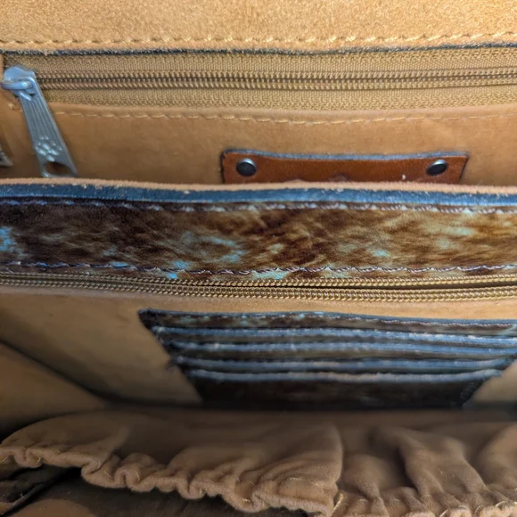 Patricia Nash Brn Leather Stella Flap HandBag w/Intriquite Blue Floral Tooling - Picture 4 of 16